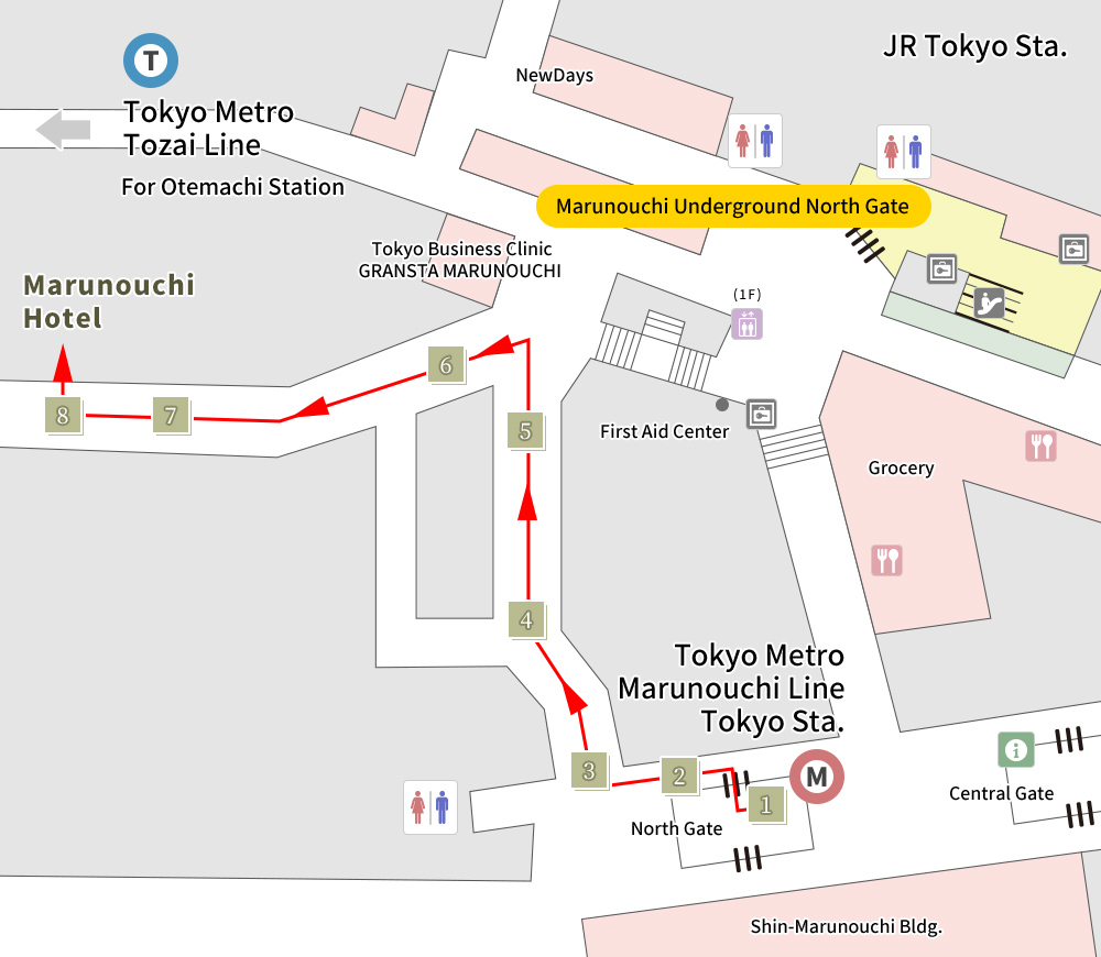 From North gate of Tokyo Metro Marunouchi Line Tokyo Station by foot